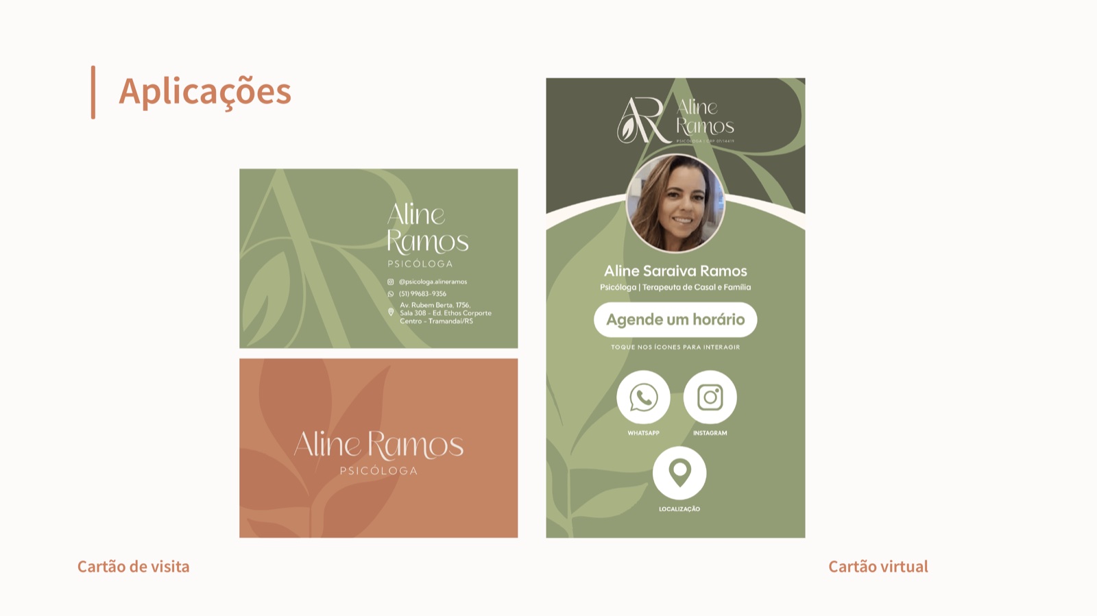 Aplicações digitais da identidade visual de Aline Ramos