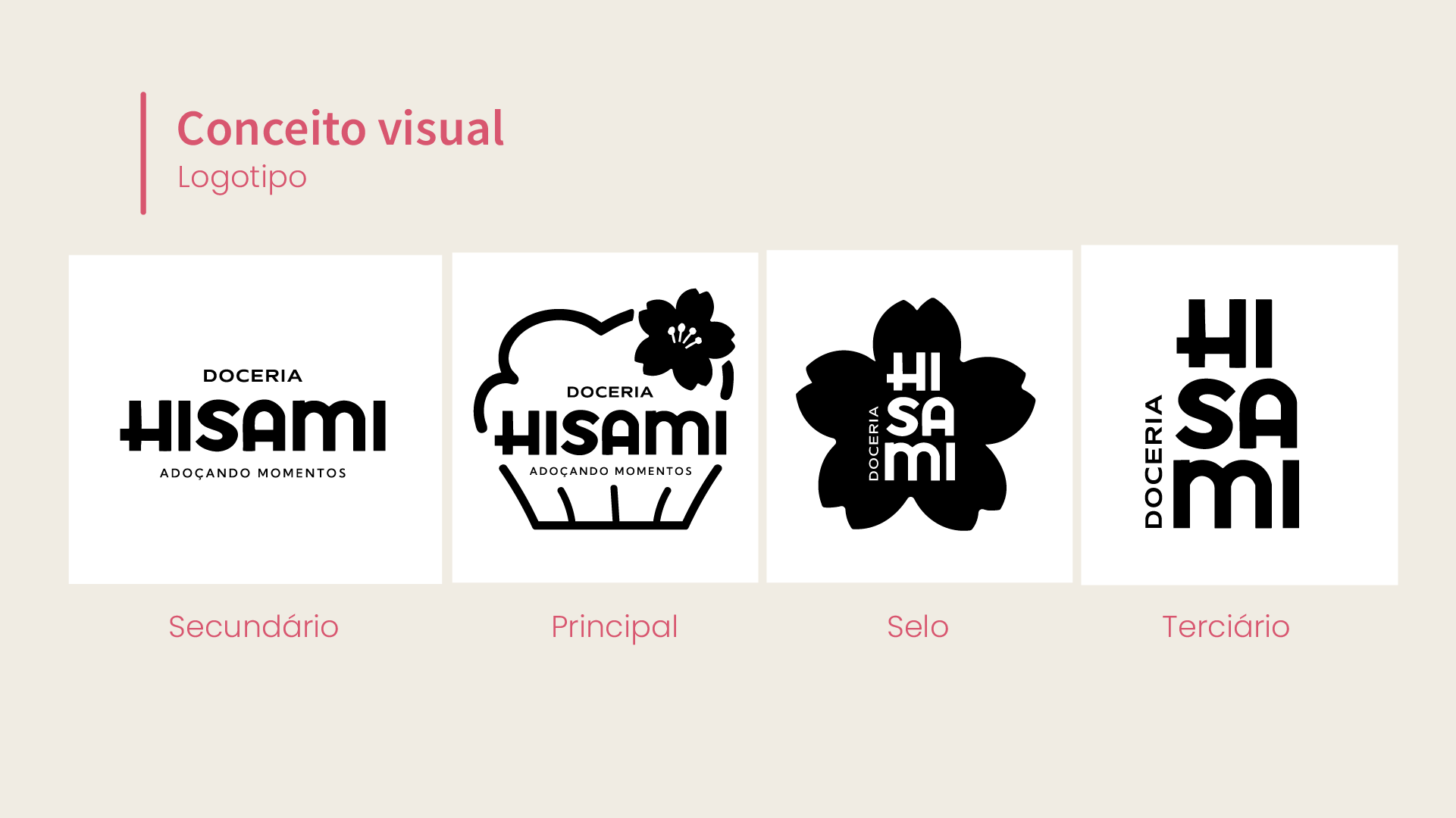 Exemplo de versões de logo principal, selo e outras variações