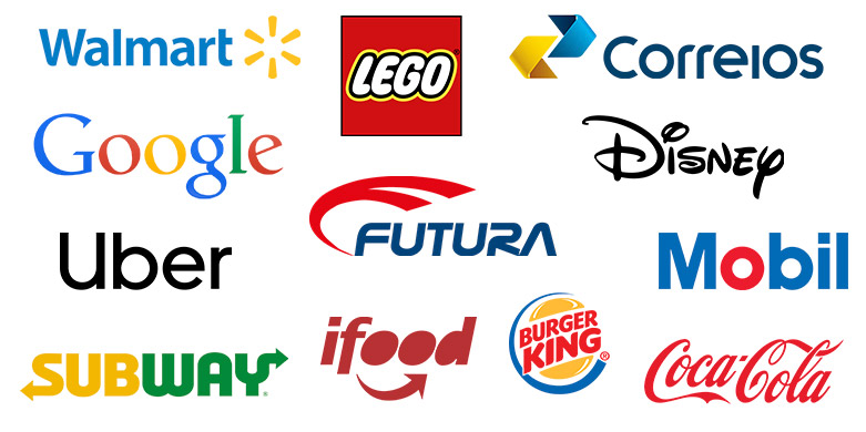 Exemplos visuais de logos aplicados em diferentes marcas